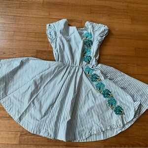 Tea Collection Blue Puff Sleeve Sundress with embroidered flowers amazing back!